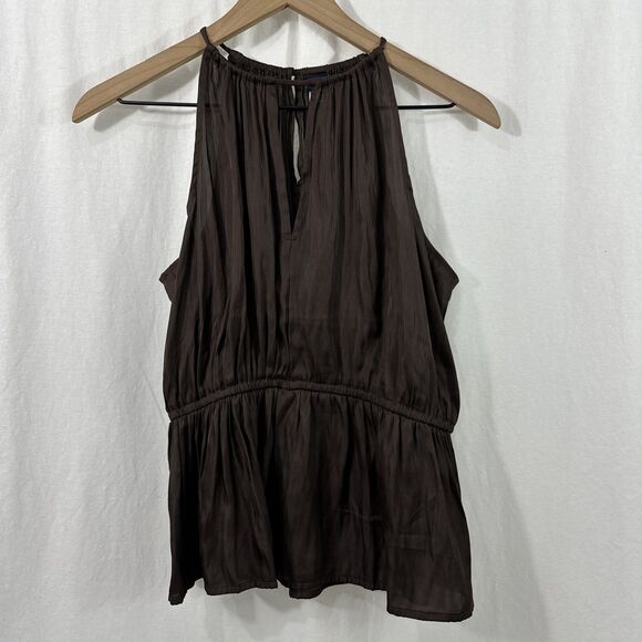 Old Navy Chocolate Brown Satin Sleeveless Elastic Waist Top Womens Size M Fall - Picture 1 of 8